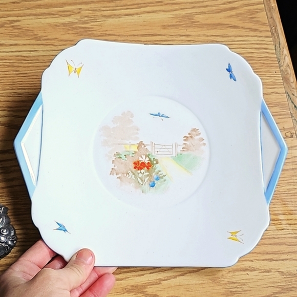 Vintage Shelly Art Deco Plate Cake plate butterflies garden made in England - Picture 1 of 6